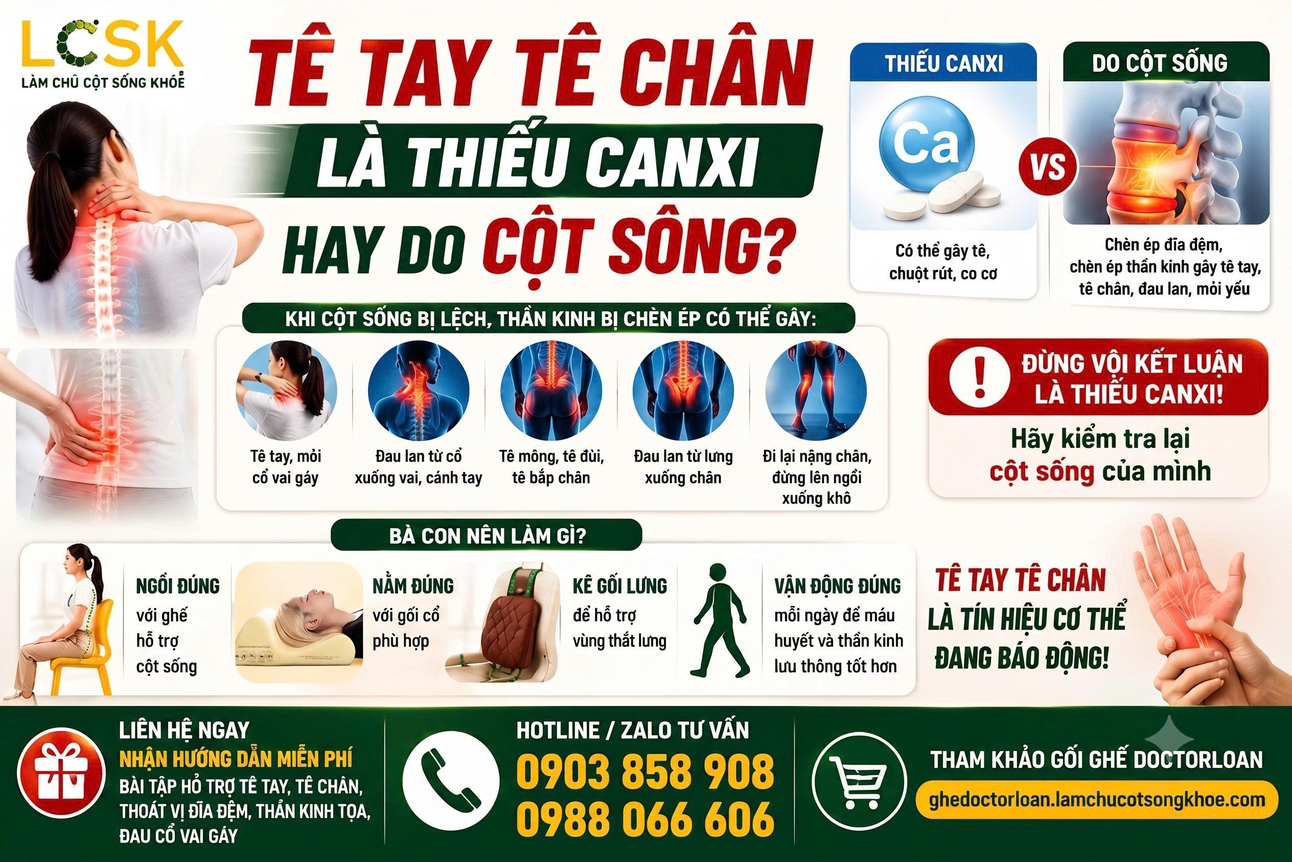 TÊ TAY TÊ CHÂN LÀ THIẾU CANXI HAY DO CỘT SỐNG?