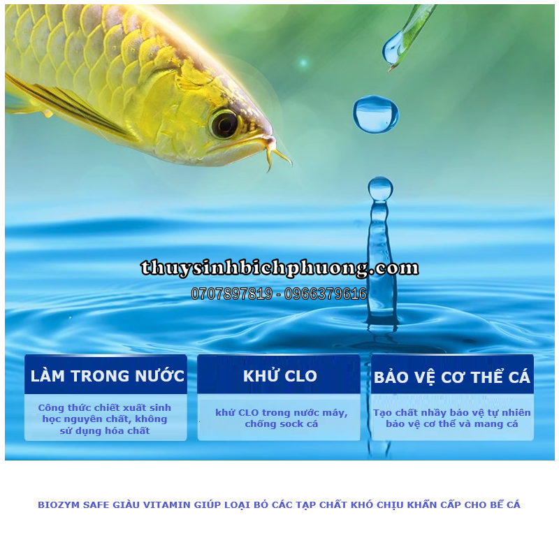 BIOZYM SAFE WATER - KHỬ CLO, KHỬ ĐỘC CHỐNG SOCK NƯỚC CHO CÁ CẢNH