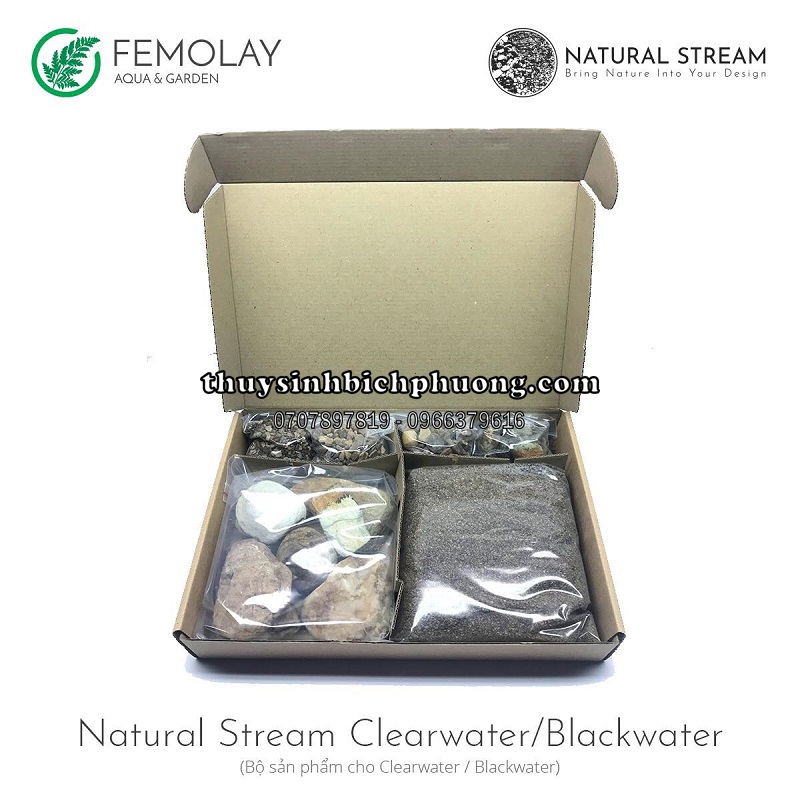 NATURAL STREAM CLEARWATER / BLACKWATER - COMBO CÁT SẠN SỎI ĐÁ SUỐI TỰ NHIÊN FEMOLAY