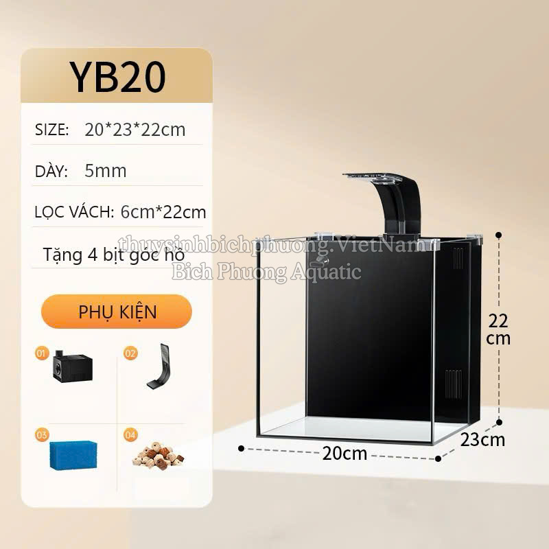 BỘ HỒ KÍNH YEE CÓ LỌC VÁCH SIÊU TRONG ĐỂ BÀN (TẶNG KÈM ĐÈN, VẬT LIỆU LỌC)