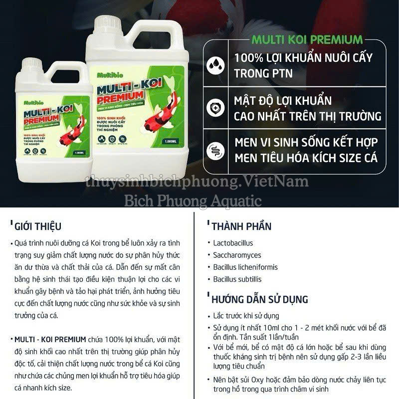 MULTI KOI PREMIUM - MEN VI SINH SỐNG KẾT HỢP MEN TIÊU HÓA CHUYÊN DỤNG CHO HỒ KOI