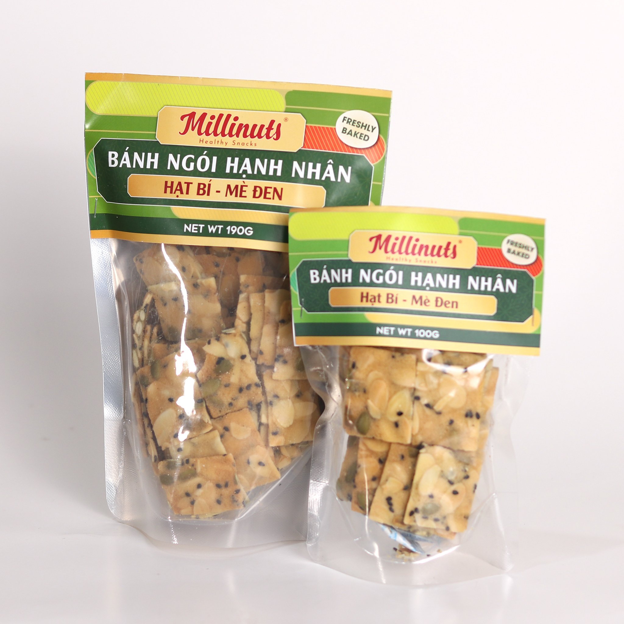 Millinuts - Bánh Ngói Hạnh Nhân - Hạt Bí - Mè Đen 190g