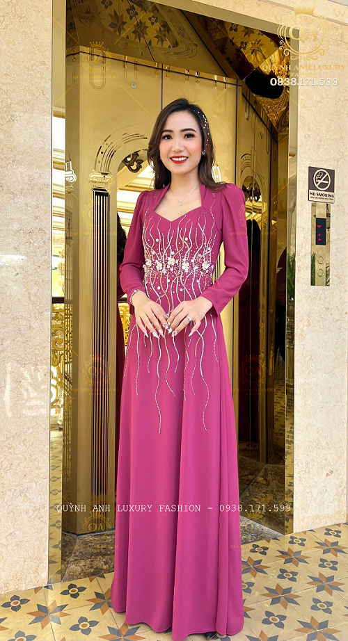 Váy Dạ Hội Áo Dài Cam Đào Trung Niên Sang Trọng Florence Dress