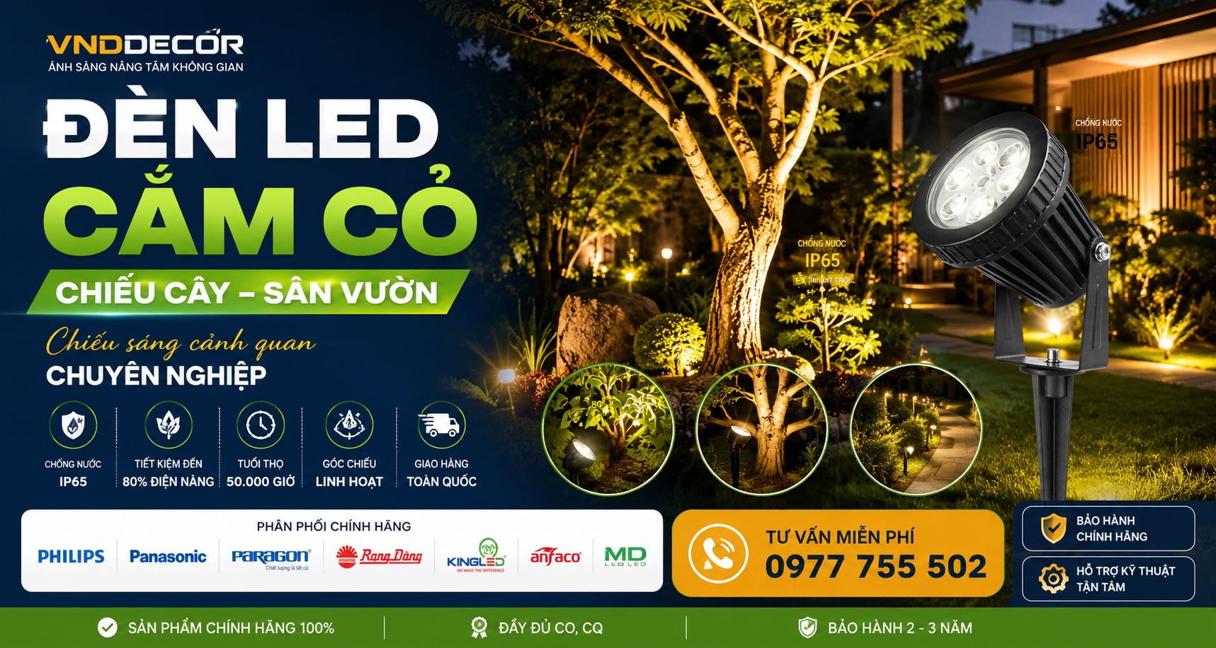 Đèn LED Cắm Cỏ Chiếu Cây, Sân Vườn Giá Tốt – Chống Nước IP65, Bảo Hành Chính Hãng