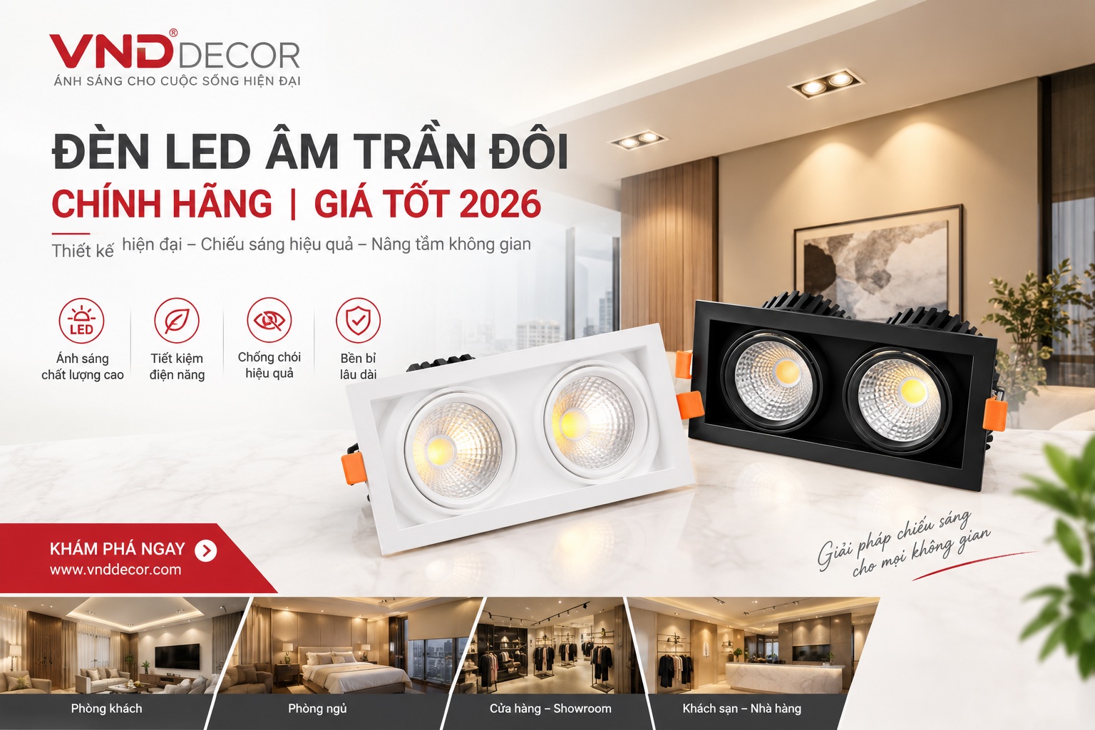 Đèn LED Âm Trần Đôi Chính Hãng Giá Tốt 2026