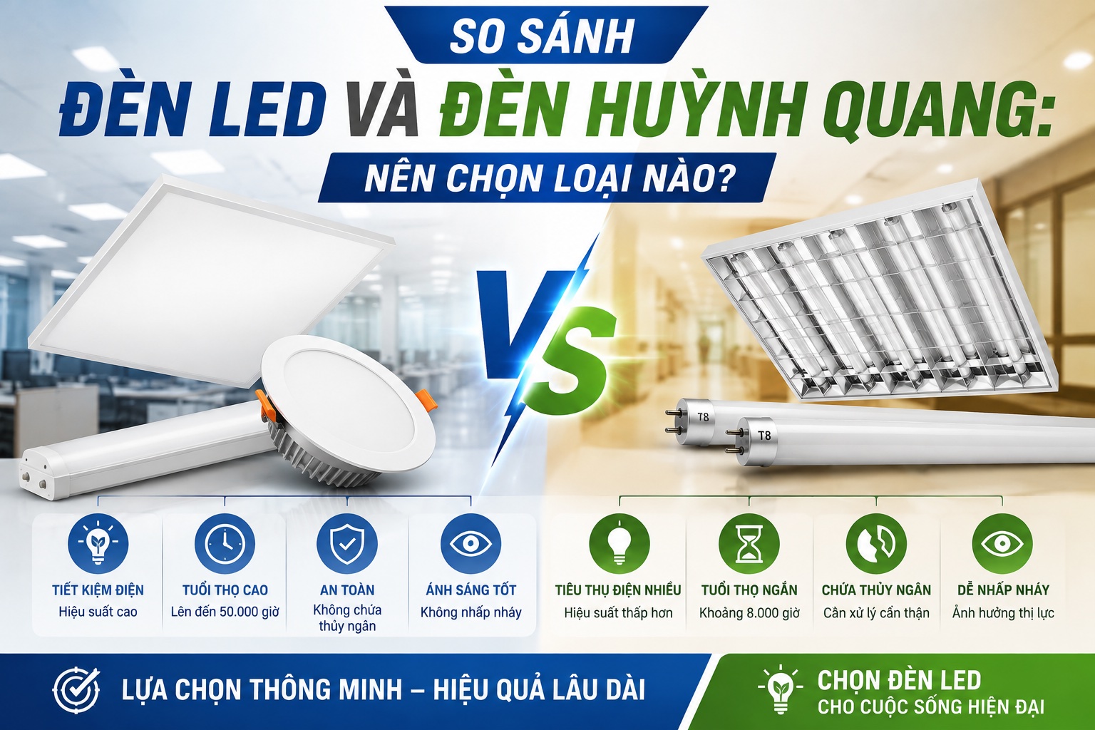 So Sánh Đèn LED Và Đèn Huỳnh Quang: Nên Chọn Loại Nào?