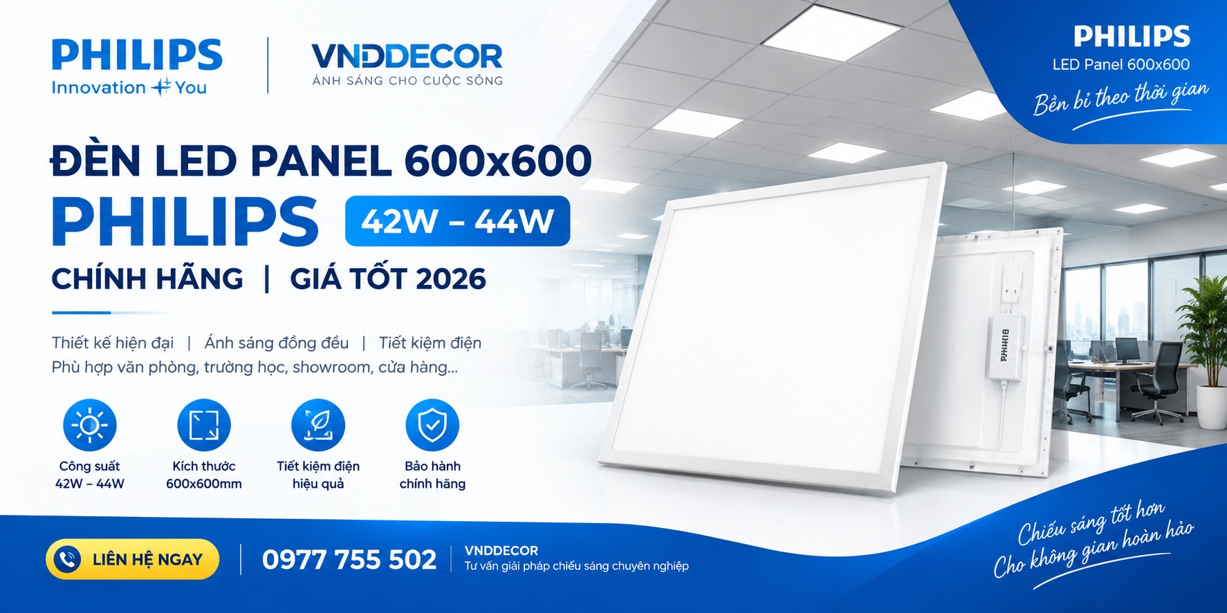 Đèn LED Panel 600x600 Philips 42W–44W Chính Hãng | Giá Tốt 2026
