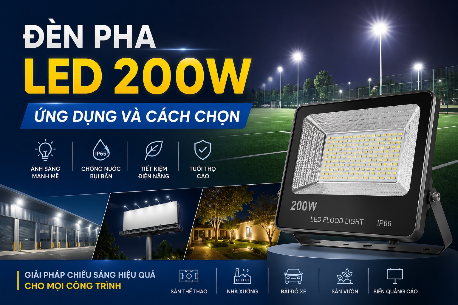 Đèn Pha LED 200W Ứng Dụng Và Cách Chọn