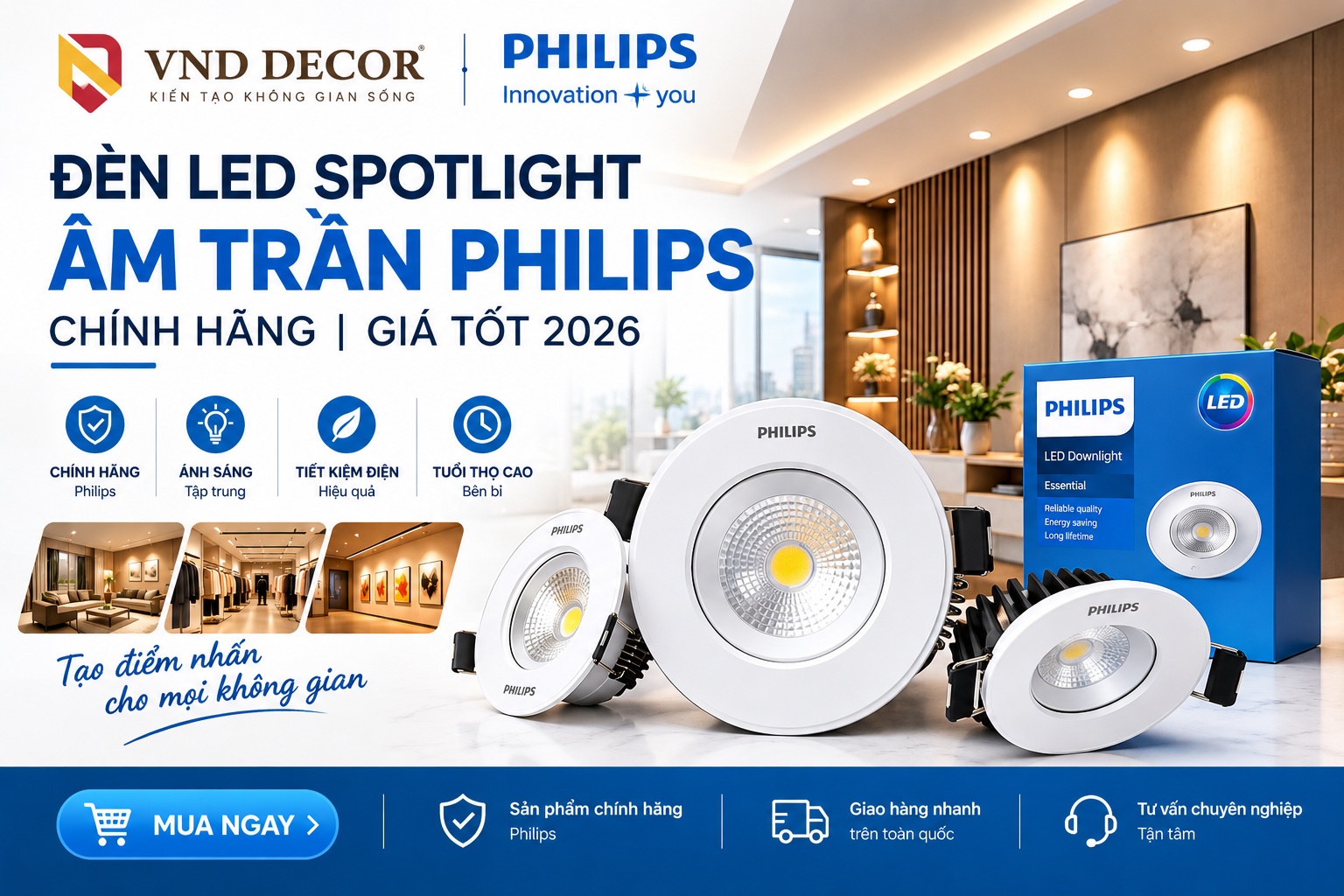 Đèn LED Spotlight Âm Trần Philips Chính Hãng Giá Tốt 2026