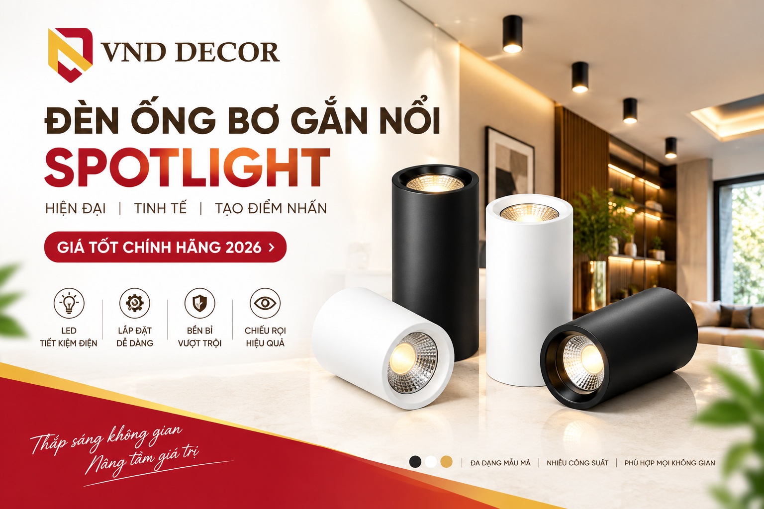 Đèn Ống Bơ Gắn Nổi Spotlight Giá Tốt Chính Hãng 2026