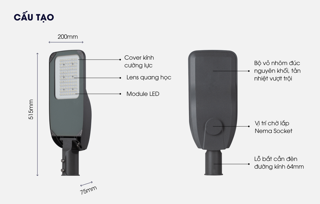 Đèn LED Chiếu Sáng Đường 60W-80W Rạng Đông CSD12