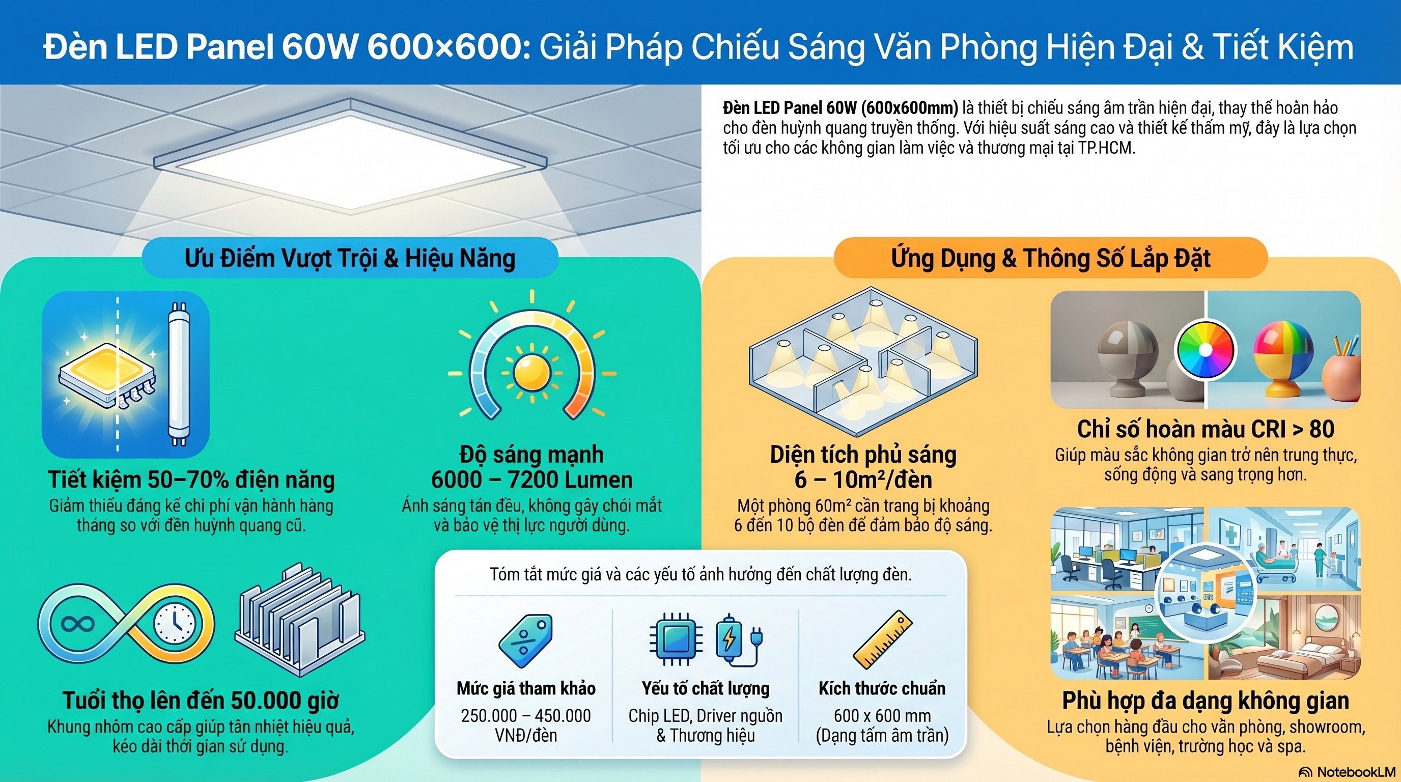 Đèn LED Panel 60W 600x600