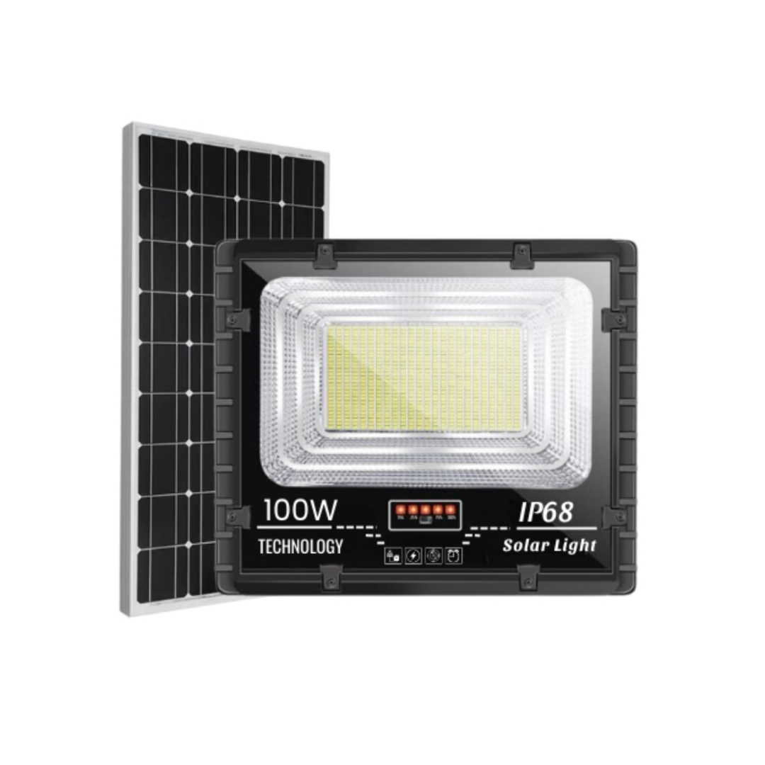 Đèn Pha Năng Lượng Mặt Trời 100W, Hitech Chip Led 5054-Ánh Sáng Trắng