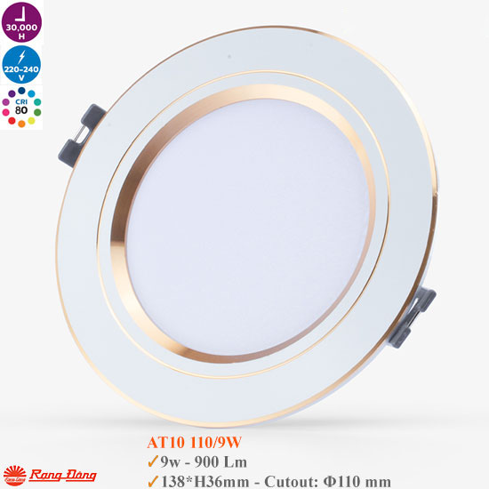 Đèn LED Âm Trần Downlight Rạng Đông AT10 Viền Màu.