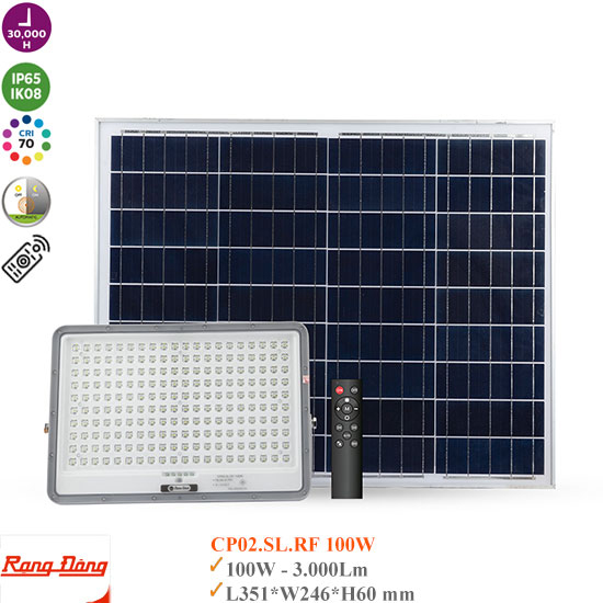 Đèn Pha Năng Lượng Mặt Trời 100W Rạng Đông CP02.SL.RF