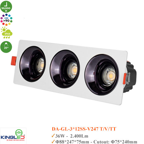 Đèn Spotlight Âm Trần Turquoise KingLed DA-GL-3x12SS-V247 36W