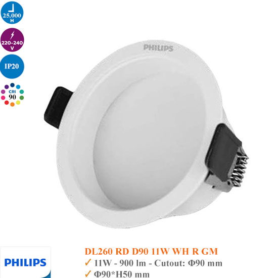Đèn Led Âm Trần Philips 11W Mã DL260 RD D90 11W 965 WH GM