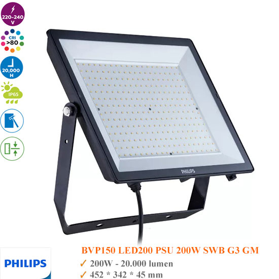 Đèn Led Pha 200w Philips BVP150 LED200 PSU SWB G3 GM Ánh Sáng Trắng