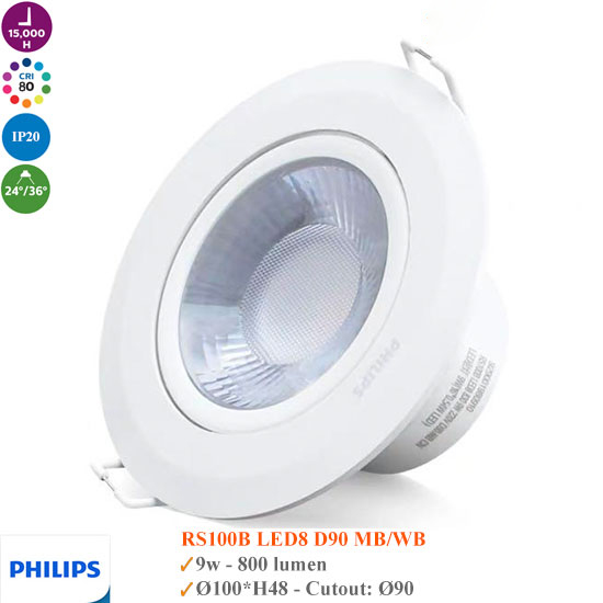Đèn Spotlight Âm Trần Philips RS100B 9W Led8 D90