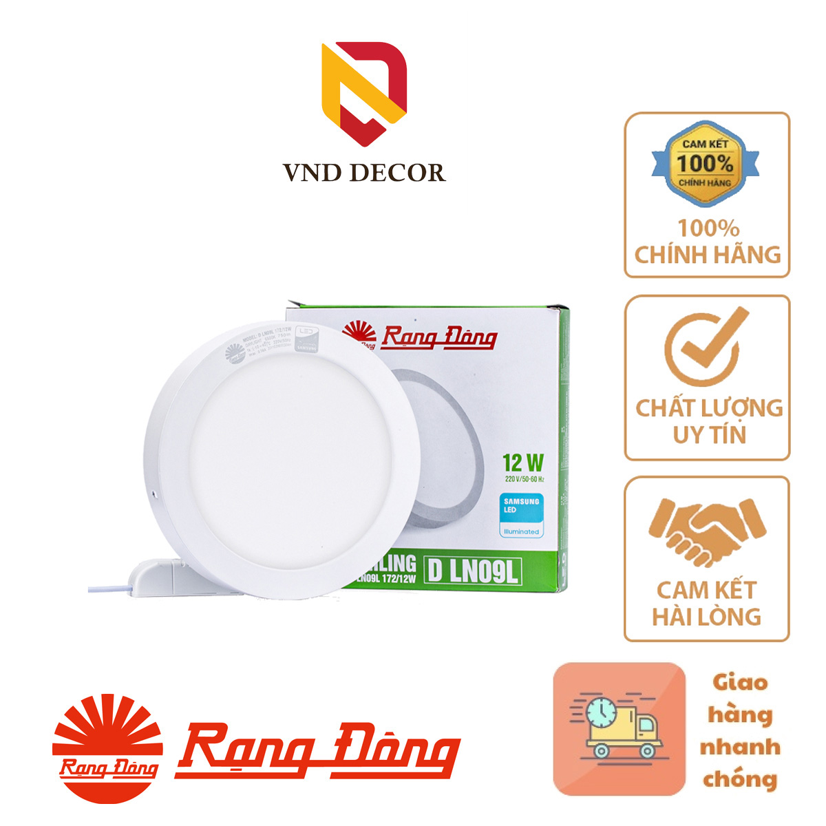 Đèn LED Ốp Trần Tròn LN09 RẠNG ĐÔNG 12W, 18W, 24W