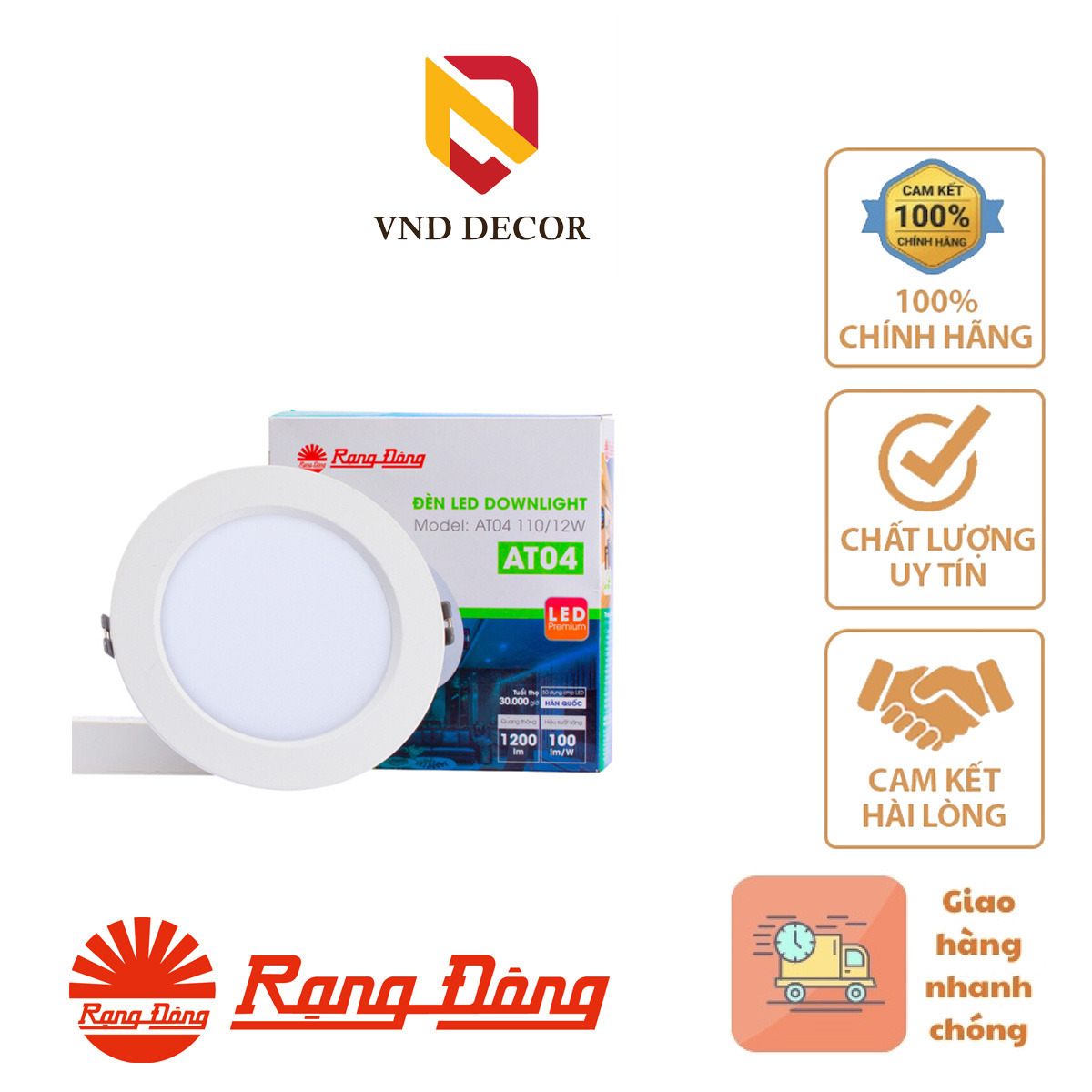 Đèn LED Âm Trần Downlight Tròn AT04 RẠNG ĐÔNG 12W - 25W