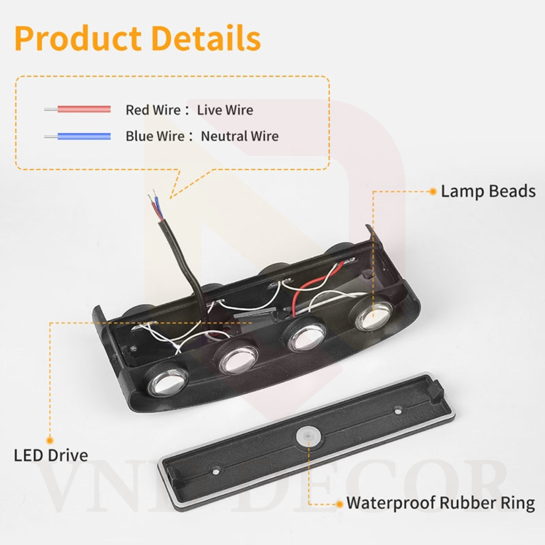 Đèn Hắt Tường 2 Đầu 8W Vỏ Đen 8 Tia
