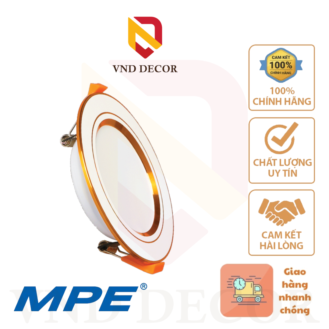 Đèn LED Âm Trần DownLight MPE 5W-7W-9W-12W Seri DLV Viền Vàng