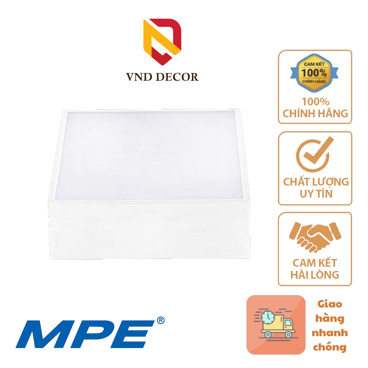Đèn Led Ốp Nổi Tràn Viền MPE 16W-24W-32W-48W Seri SSDL Thân Đèn Vuông Màu Trắng.