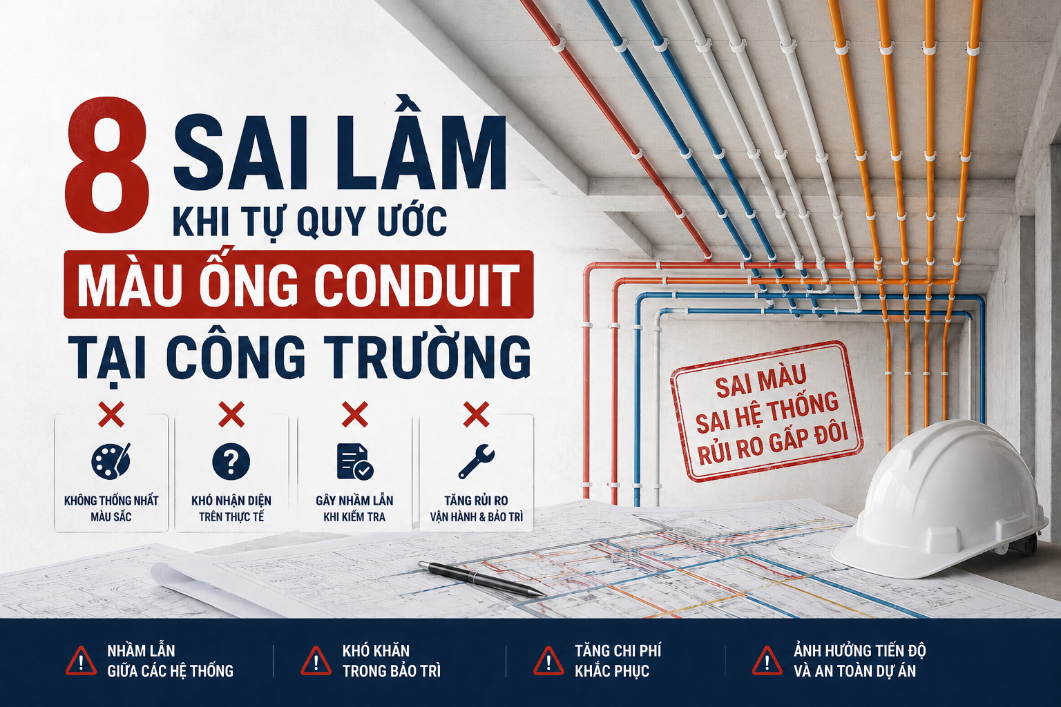 8 Sai Lầm Khi Tự Quy Ước Màu Ống Conduit Tại Công Trường