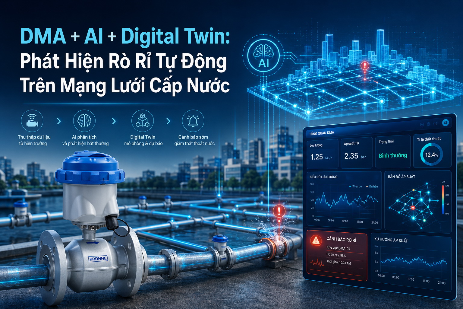 DMA + AI + Digital Twin: Phát Hiện Rò Rỉ Tự Động Trên Mạng Lưới Cấp Nước