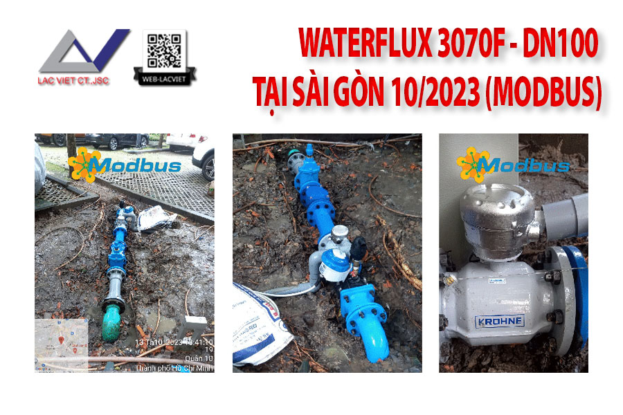 Waterflux 3070F DN100 Modbus đồng bộ với Cello 4S Modbus