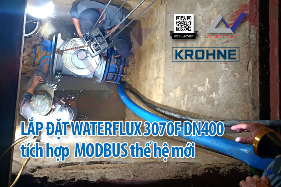 Lắp đặt ĐH lưu lượng điện từ Waterflux 3070F DN400 có tích hợp Modbus