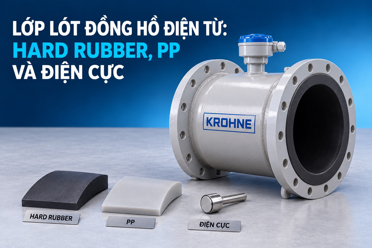 Lớp lót đồng hồ điện từ: hard rubber, PP và điện cực