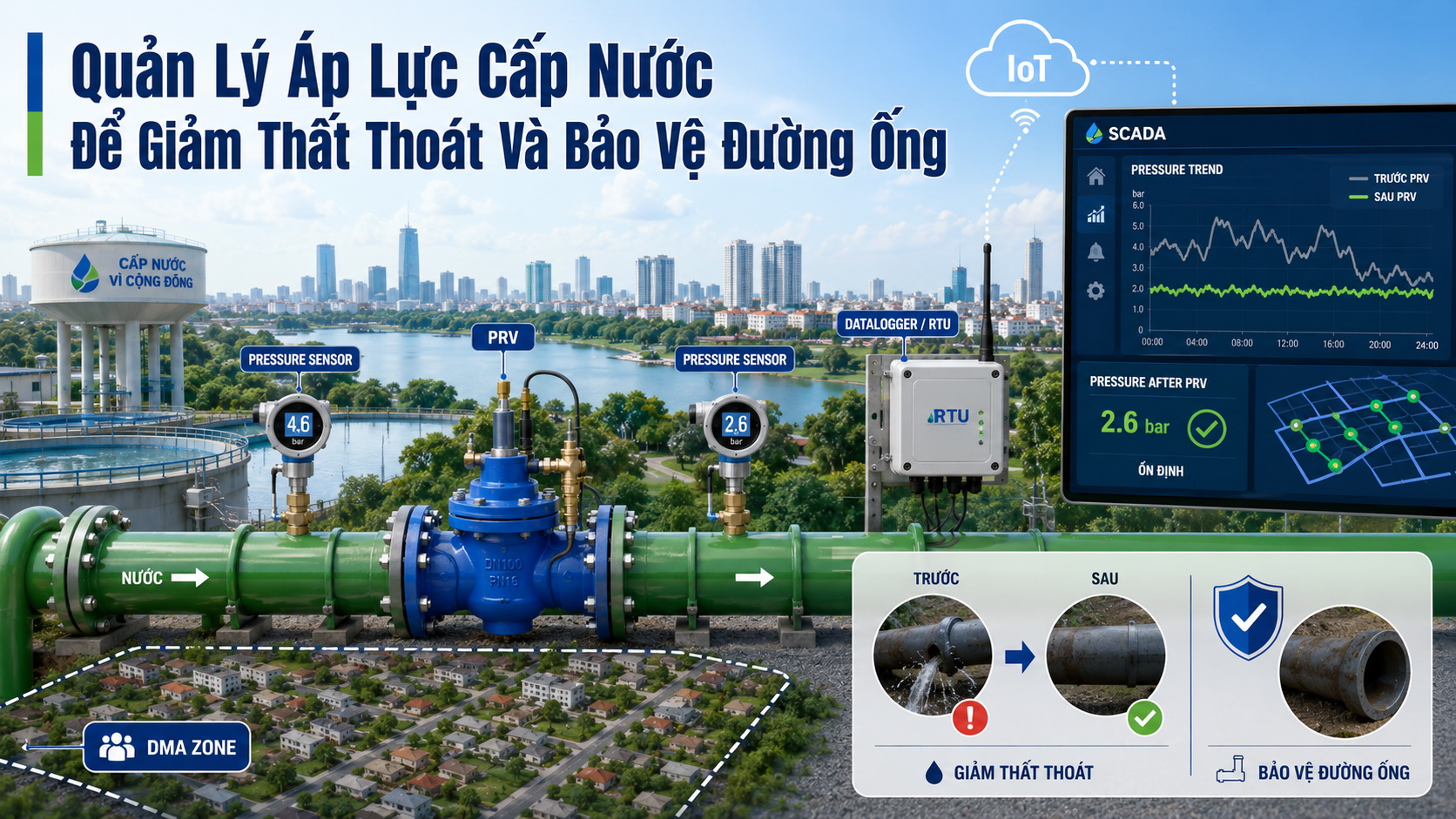 Quản Lý Áp Lực Cấp Nước Giảm Thất Thoát