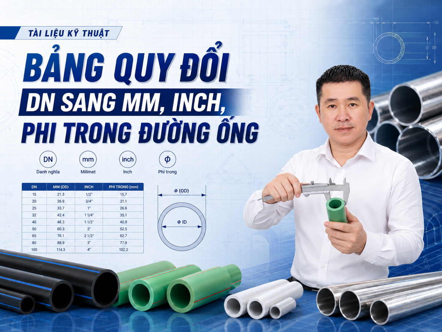 Bảng Quy Đổi DN Sang MM, Inch, Phi Chuẩn