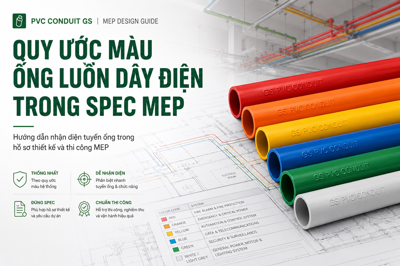 Quy Ước Màu Ống Luồn Dây Điện Trong Spec MEP