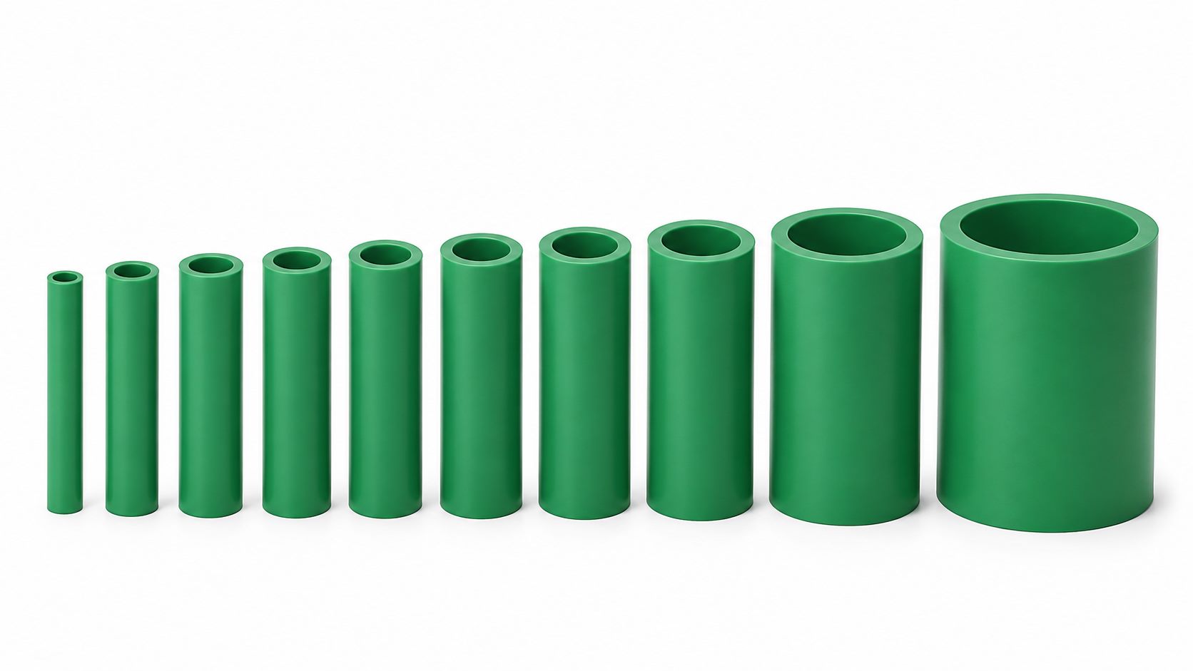 Dải đường kính ống PP-R GS từ D20 đến D250 xếp theo thứ tự tăng dần