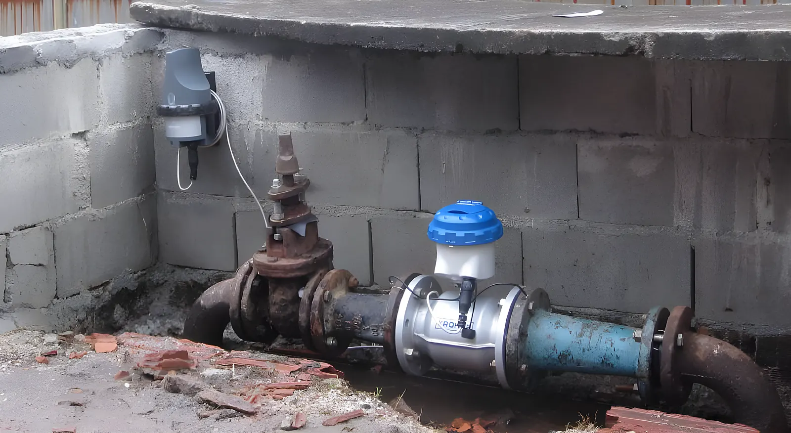 Bản C IP68 trong hố đo + logger GPRS, Rio de Janeiro – Dự án giám sát rò rỉ, Rio de Janeiro (Brazil) – KROHNE WATERFLUX 3070