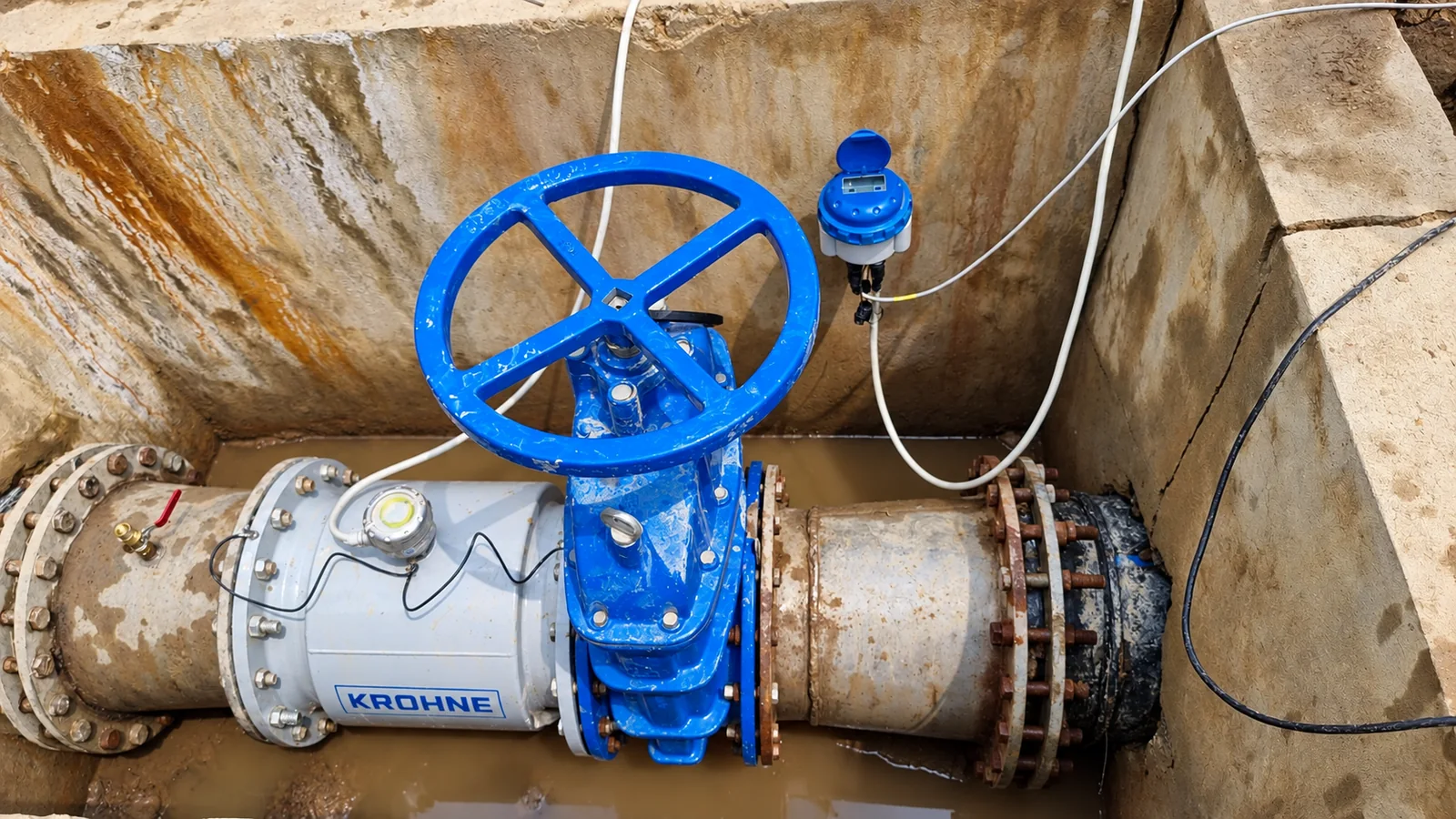 Chính diện điểm đo – IFC 070 F gắn vách hố – Converter gắn vách hố, cáp cảm biến đi gọn