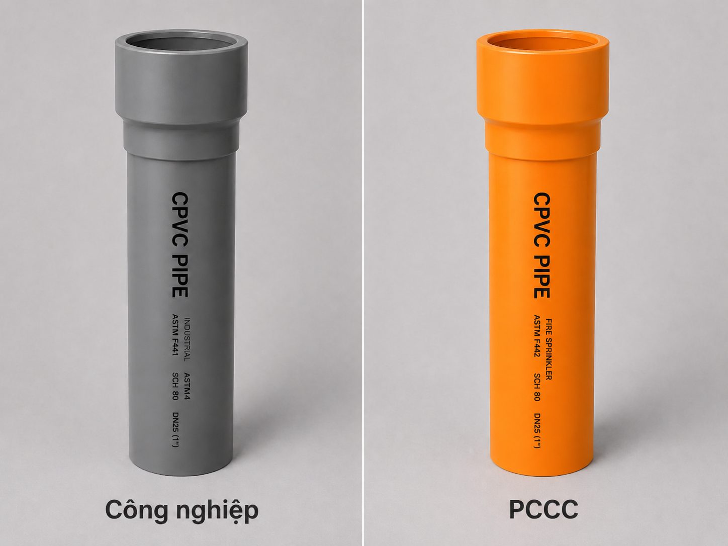 Phân biệt ống CPVC công nghiệp màu xám và ống CPVC PCCC màu cam