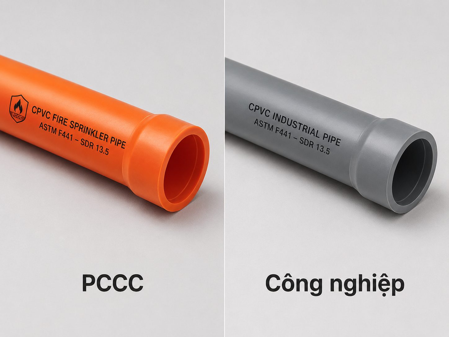Phân biệt ống CPVC PCCC màu cam và ống CPVC công nghiệp màu xám