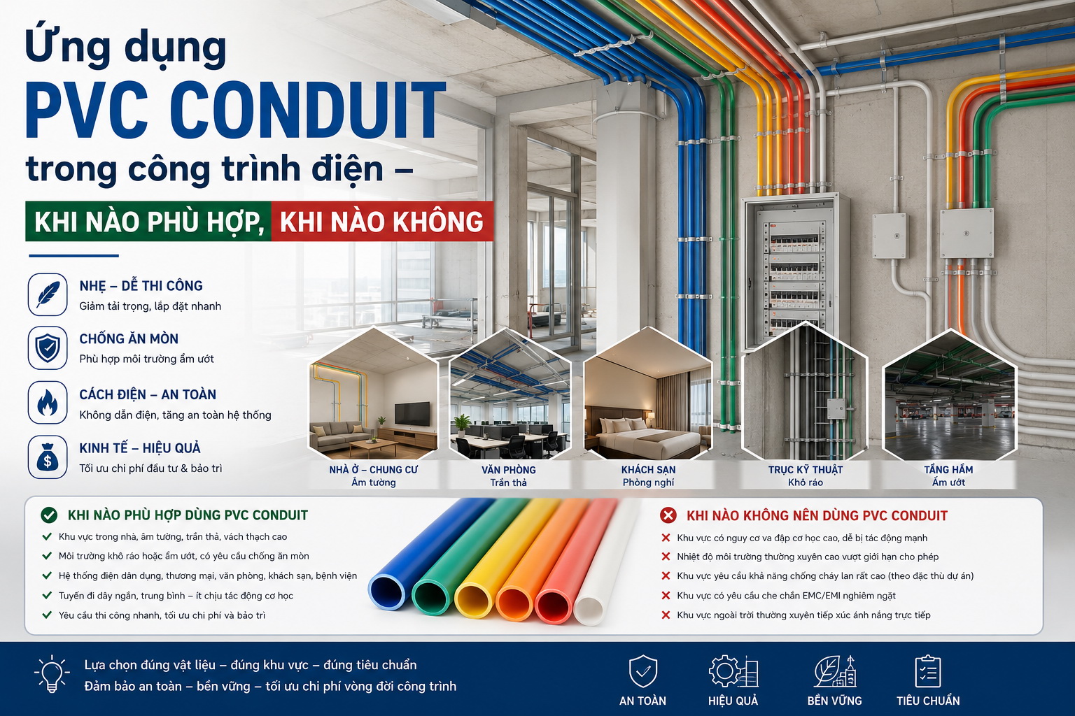 Ứng dụng ống luồn dây điện PVC Conduit trong công trình điện — khi nào phù hợp, khi nào không