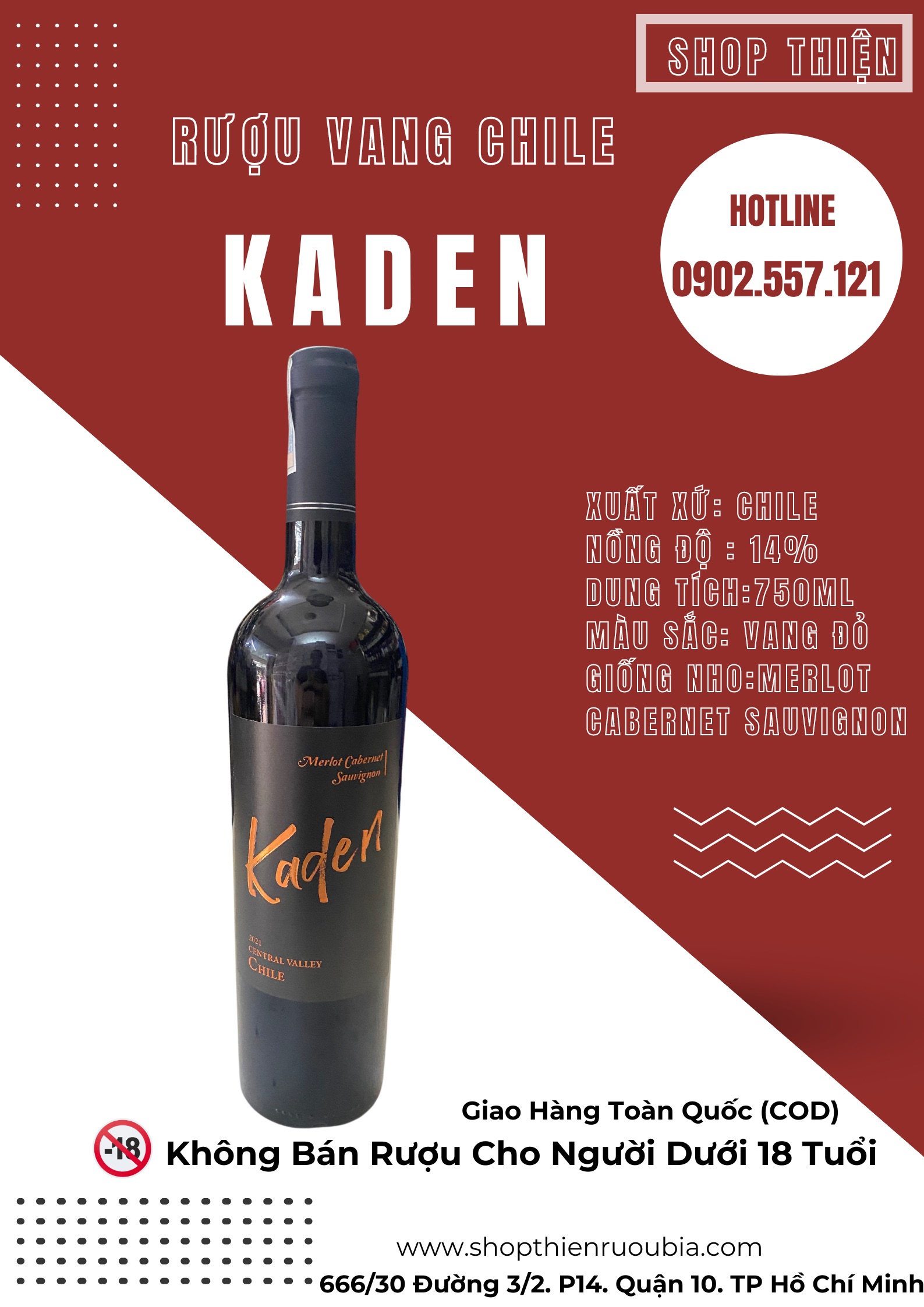 Rượu Vang Đỏ Chile KADEN 13.5% 750ml