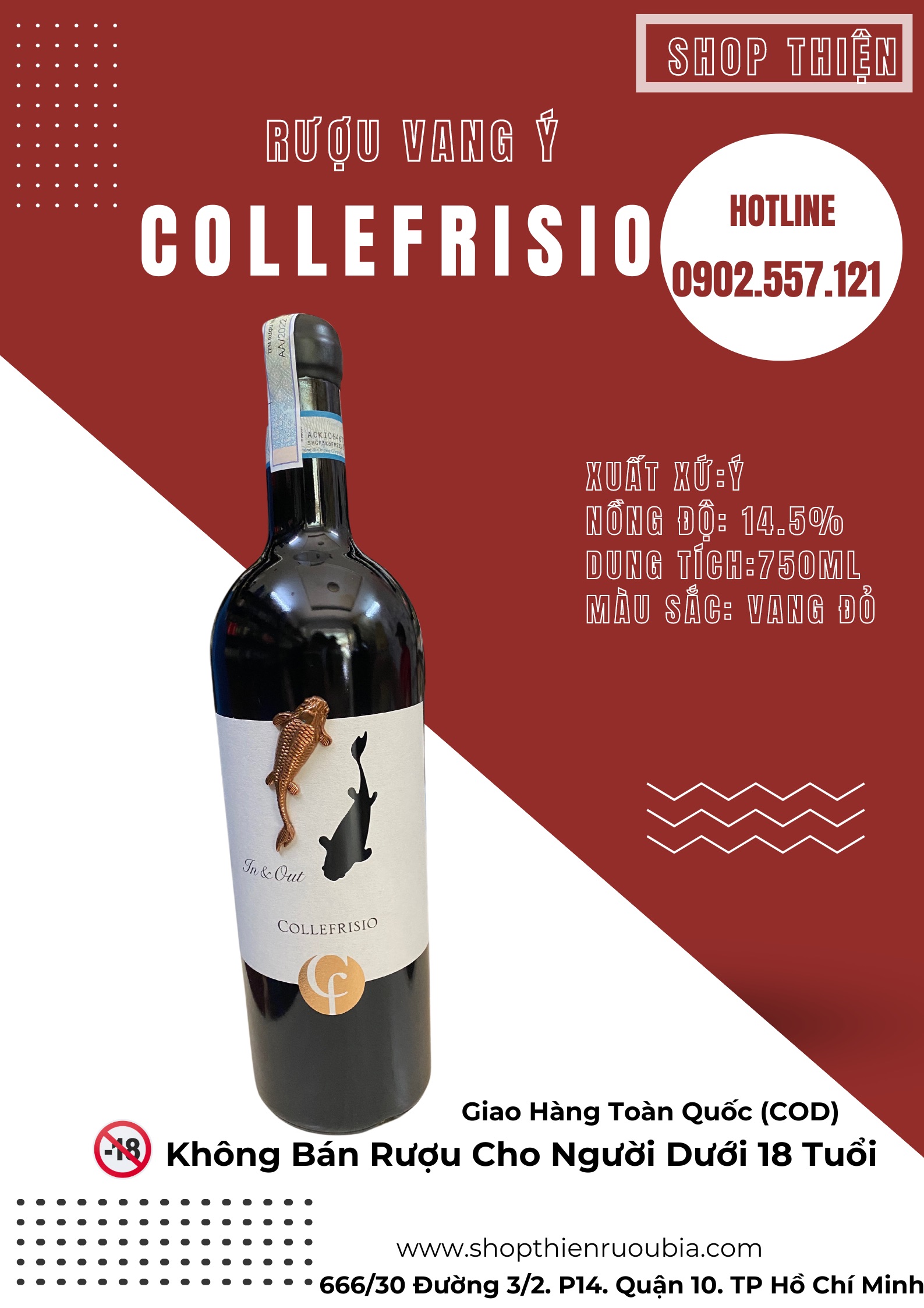 Vang Đỏ Ý Con Cá COLLEFRISIO 15% 750ml