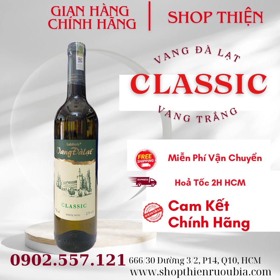1 thùng Vang Đà Lạt Classic  12% Trắng 750ml  x 6 Chai