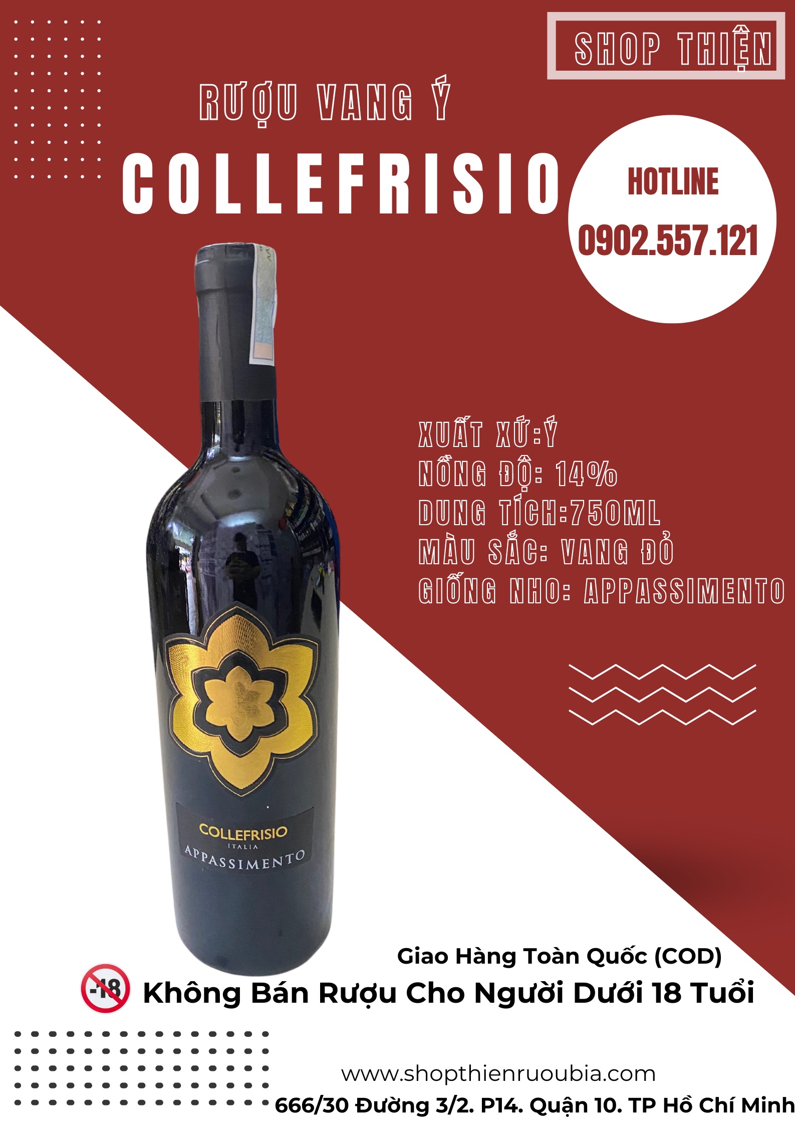 Vang Đỏ Ý COLLEFRISIO Appassimento 14% 750ml