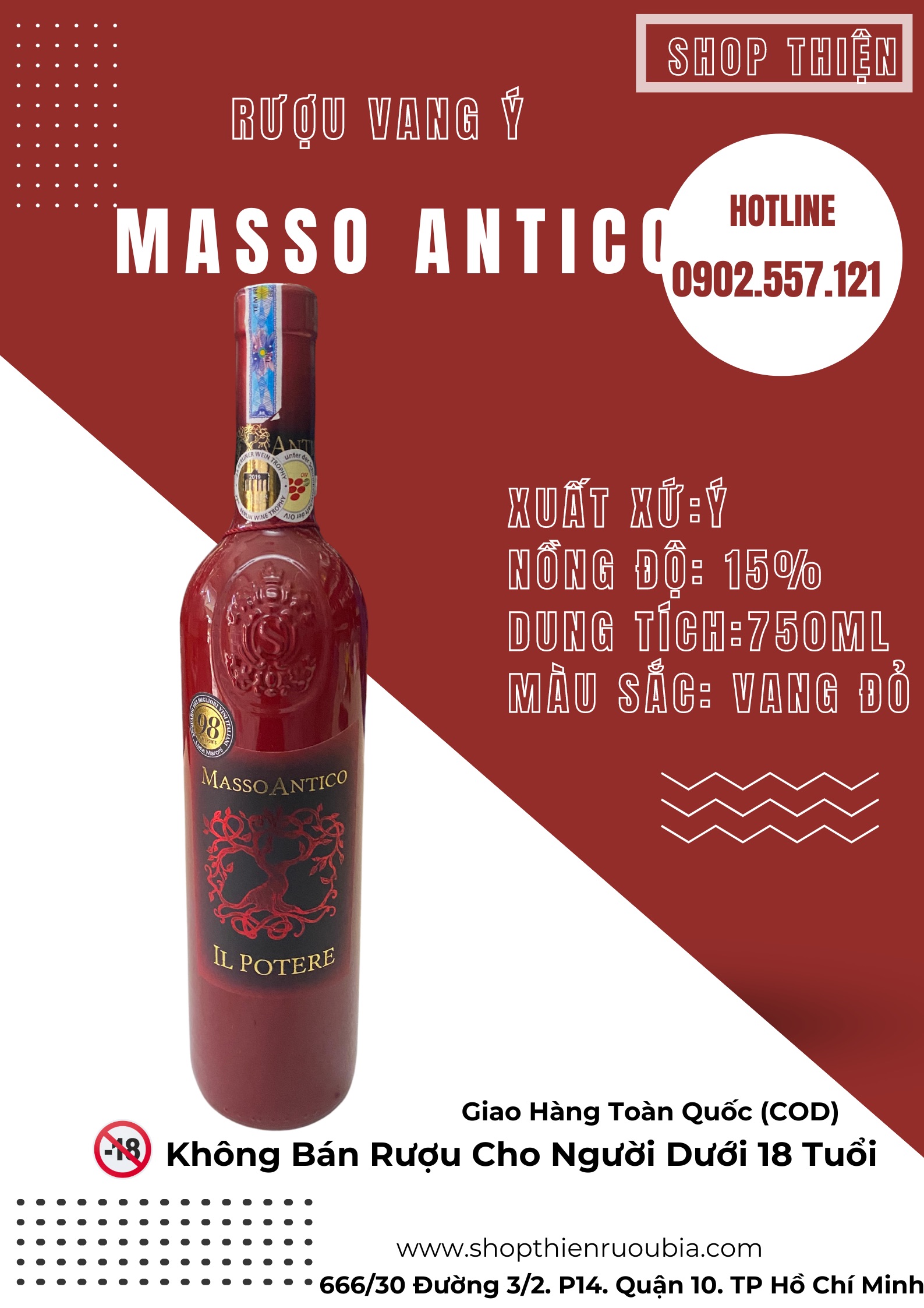 Vang Đỏ Ý MASSO ANTICO 15% 750ml