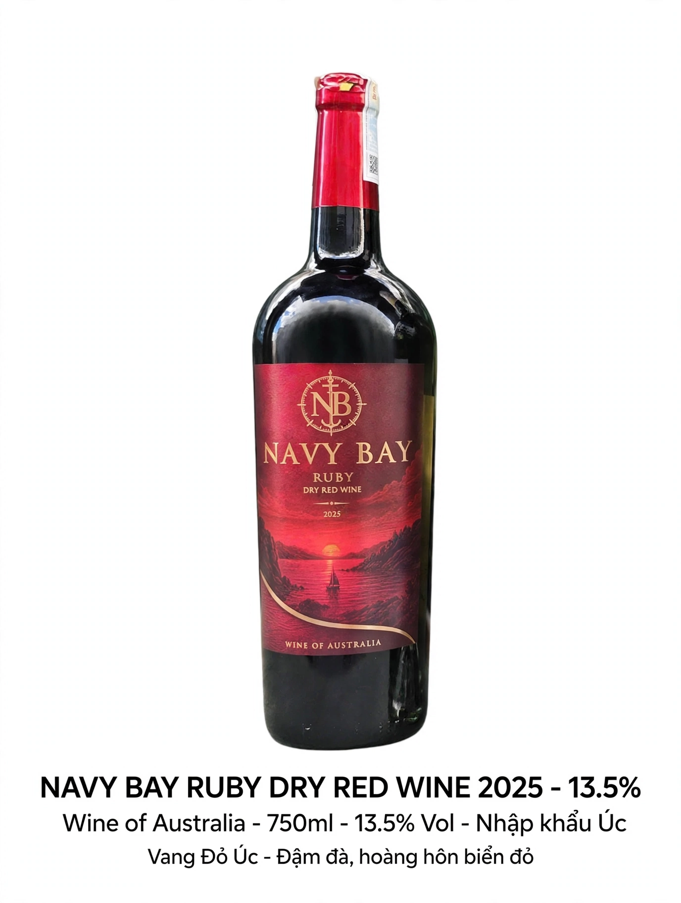 Vang Đỏ Úc NAVY BAY RUBY Dry Red Wine 2025 13.5% - Wine of Australia 750ml - Vang Đỏ Đậm Đà Nhất Bộ