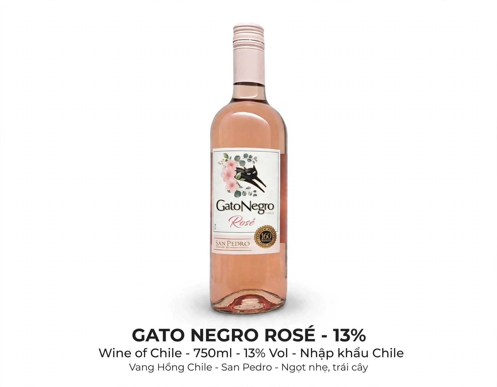 Vang Hồng Chile Gato Negro Rosé San Pedro 13% 750ml - Wine of Chile - Vang Hồng Ngọt Nhẹ Trái Cây