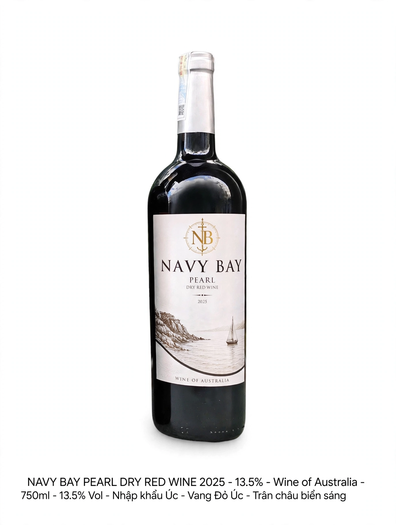 Vang Đỏ Úc NAVY BAY PEARL Dry Red Wine 2025 13.5% - Trân Châu Biển Sáng - Dễ Uống Nhất
